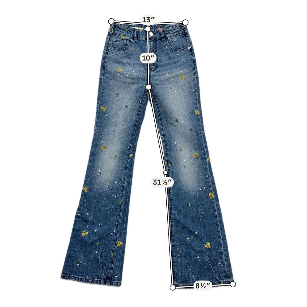 Pilcro Jeans The Icon Floral Embroidery Paint Splatter Blue Womens 25